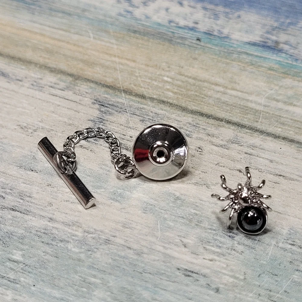 Silver Spider Tie Tack Pin.